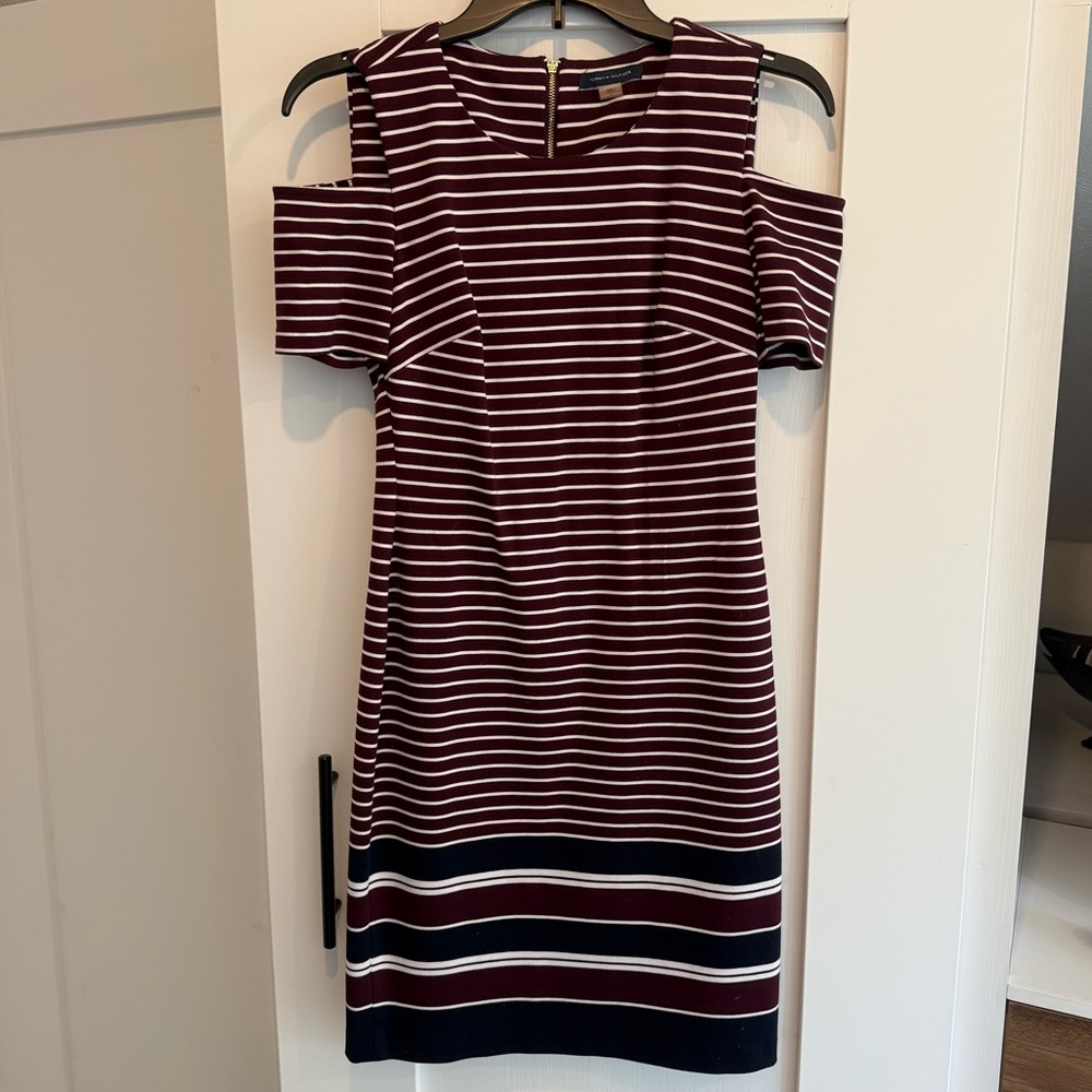 Tommy Hilfiger Burgundy and White Striped Mini Dress